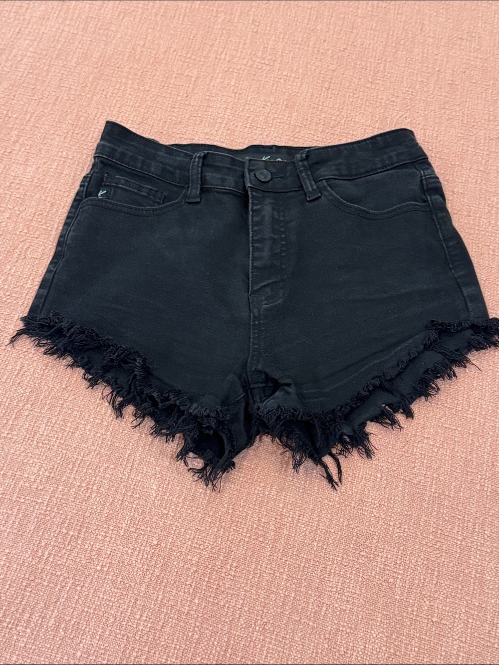 KanCan Black High-Rise Frayed Hem Denim Shorts - cut off look